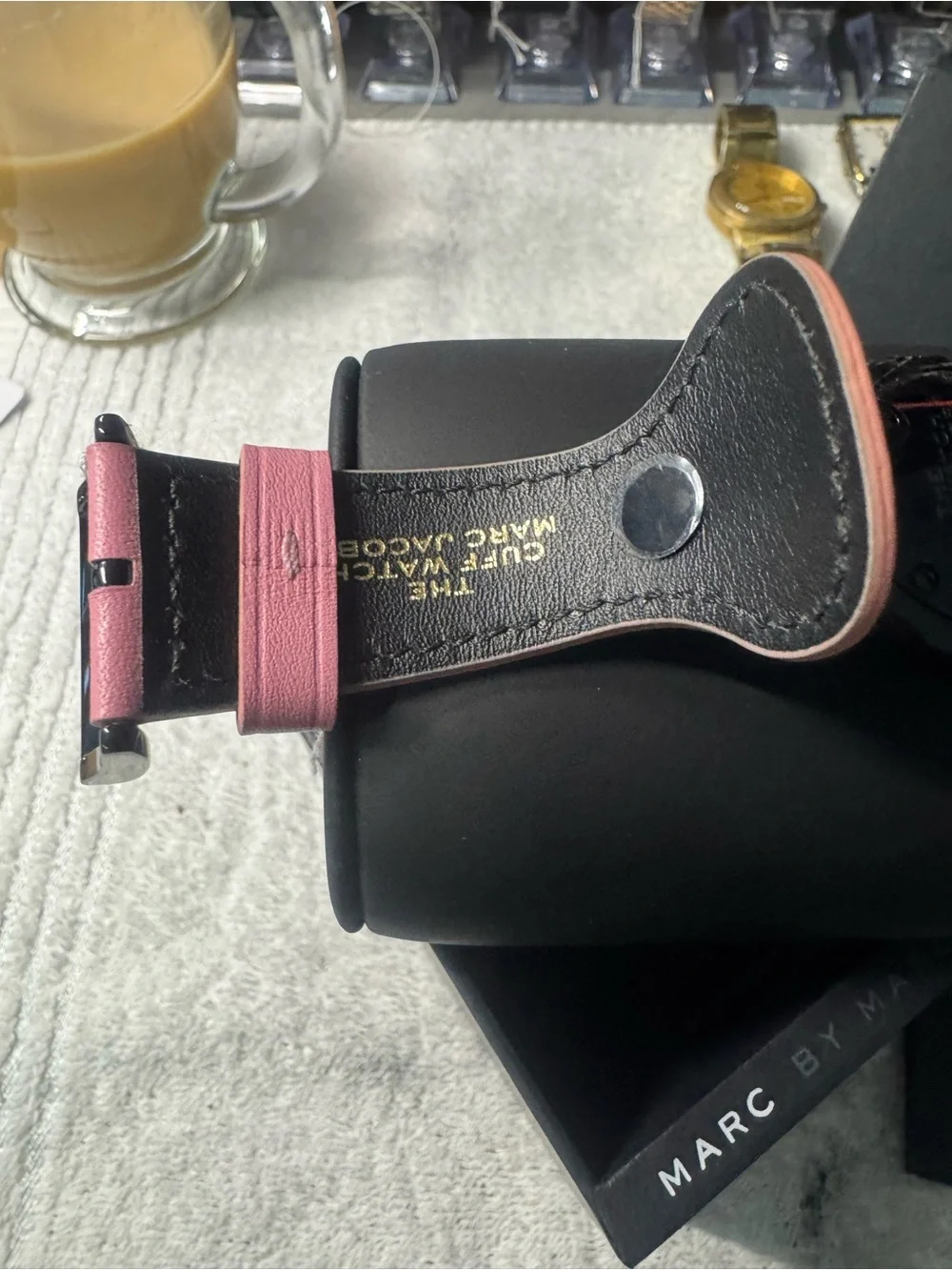 #205 Marc Jacobs Two-Tone Cuff Watch in Blue Dial and Pink Strap